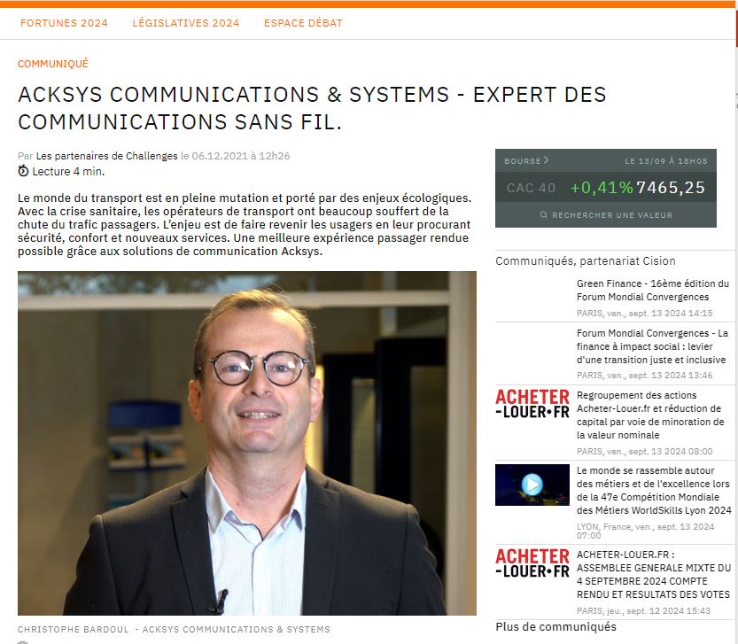 Christophe Bardoul - ACKSYS Communications & Systems - Challenges 2021